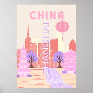 Shanghai China Pastelkleurige Reis Kunst Poster