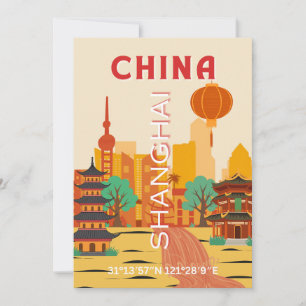 Shanghai China Reis Retro Poster Kaart