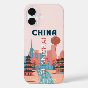 Shanghai China Reis Retro Vintage Poster iPhone 16 Hoesje