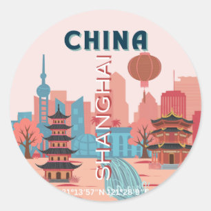 Shanghai China Reis Retro Vintage Poster Ronde Sticker
