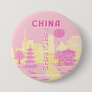 Shanghai China Reis Roze Poster Ronde Button 7,6 Cm