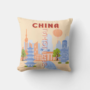 Shanghai China Retro Pastel Reis Kunst Kussen
