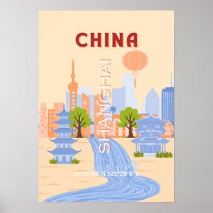 Shanghai China Retro Pastel Reis Kunst Poster