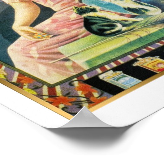 Shanghai China Sigarette Ad Woman Kitten Poster (Hoek)