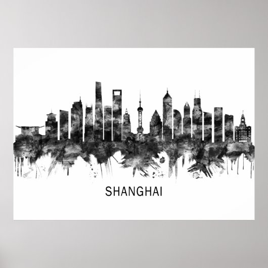 Shanghai China Skyline BW Poster (Voorkant)