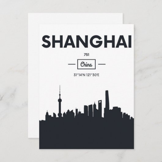 Shanghai, China | Stadscoördinaten Briefkaart (Voorkant / Achterkant)