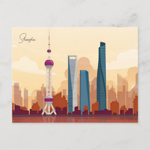 Shanghai, China Vintage Chinees Reizen stad skylin Briefkaart