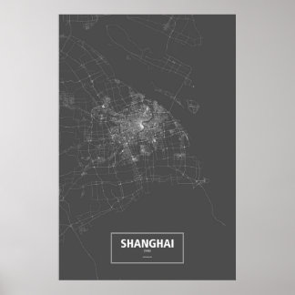 Shanghai, China (wit op zwart) Poster