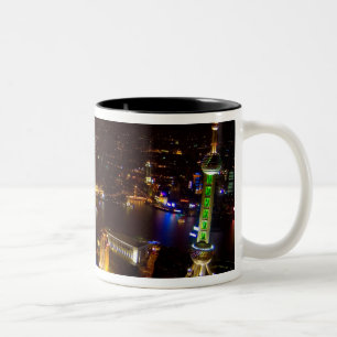 Shanghai China wonderbaarlijke skyline met moderne Tweekleurige Koffiemok