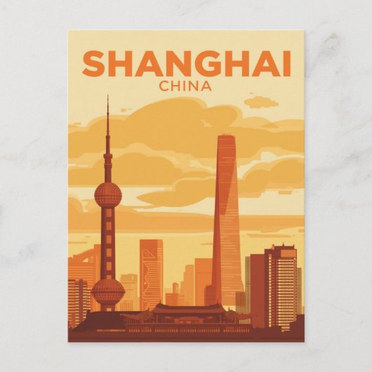 Shanghai Silhouette Reizen Briefkaart (Voorkant)