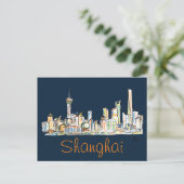 Shanghai Skyline Drawing Briefkaart (Staand voorkant)