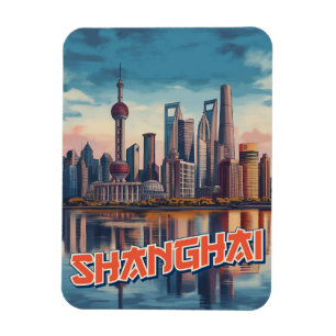 Shanghai Skyline Poster: levendig stadsbeeld Magneet