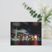 Shanghai Skyline van Night Briefkaart (Staand voorkant)