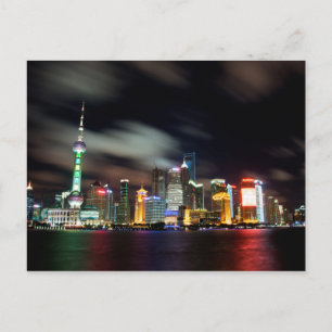 Shanghai Skyline van Night Briefkaart