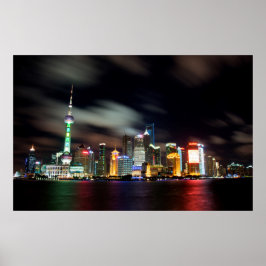 Shanghai Skyline van Night Poster