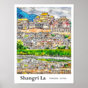 Shangri La Yunnan China Travel Art Waterverf Poster