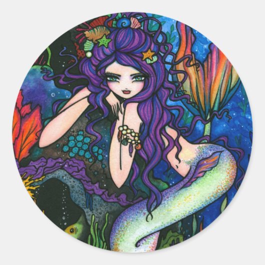 "Shannon" Zeemeermin Fantasy Fairy Ronde Sticker (Voorkant)