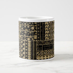 Shapes and Flowers Tangle in zwart en goud Extra Grote Beker