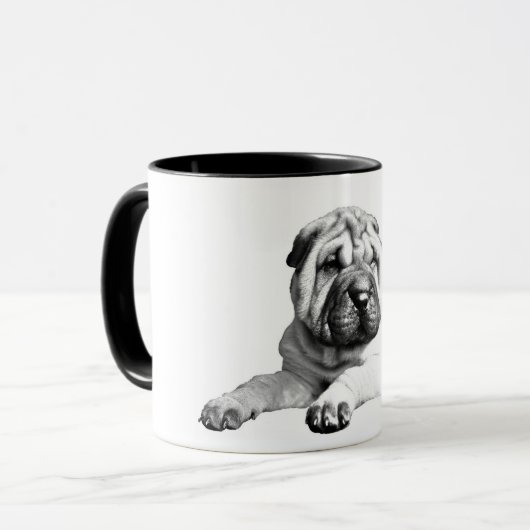 Shar Pei Black en White Mok (Voorkant links)