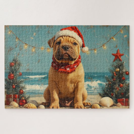 Shar Pei Dog Christmas  Beach Legpuzzel (Horizontaal)