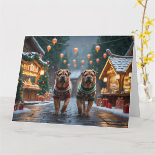 Shar Pei Dogs Kerstmis Sneeuw Vakantie Kaart
