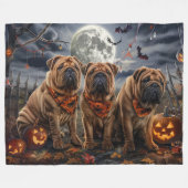 Shar Pei Halloween Spooky Fleece Deken (Voorkant (Horizontaal))