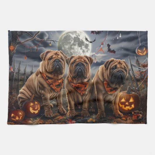 Shar Pei Halloween Spooky Theedoek (Horizontaal)