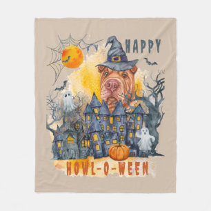 Shar pei Happy Howl-o-between Ghost Houses Funny Fleece Deken