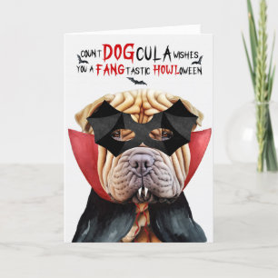 Shar Pei Hond Grappig Count DOGcula Halloween Feestdagen Kaart