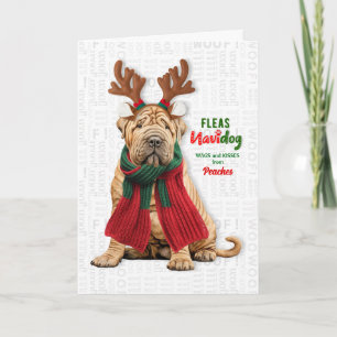 Shar Pei hond grappige vlooien Navidog met naam Feestdagen Kaart