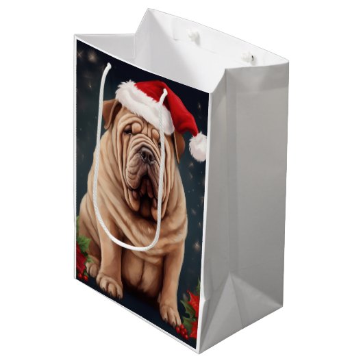 Shar Pei Hond in Sneeuw Kerstmis Medium Cadeauzakje (Voorkant Gekanteld)