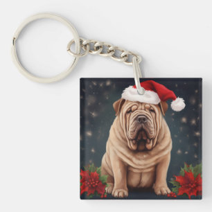 Shar Pei Hond in Sneeuw Kerstmis Sleutelhanger