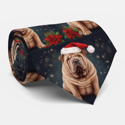 Shar Pei Hond in Sneeuw Kerstmis Stropdas (Opgerold)