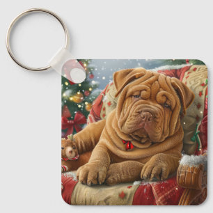 Shar Pei Hond Kerstfeest Sleutelhanger