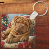 Shar Pei Hond Kerstfeest Sleutelhanger (Achterkant)