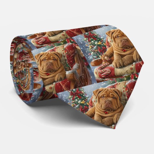 Shar Pei Hond Kerstfeest Stropdas (Opgerold)
