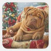 Shar Pei Hond Kerstfeest Vierkante Sticker (Voorkant)