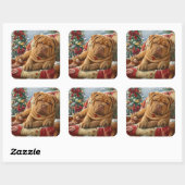 Shar Pei Hond Kerstfeest Vierkante Sticker (Vel)