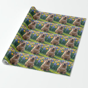 Shar Pei-hond lente bloemen schilderij Cadeaupapier