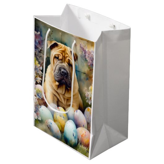 Shar Pei Hond met Paaseieren Vakantie Medium Cadeauzakje (Voorkant Gekanteld)