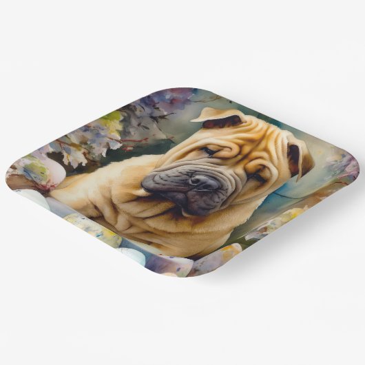 Shar Pei Hond met Paaseieren Vakantie Papieren Bordje (Gebogen)