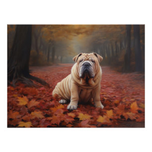 Shar Pei in herfstbladeren Herfst Inspire Perfect Poster