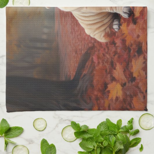 Shar Pei in herfstbladeren Herfst Inspire Theedoek (Gevouwen)
