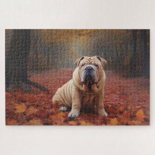 Shar Pei in herfstbladeren val inspireert Legpuzzel