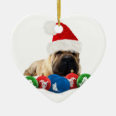 Shar Pei in Santa Hat Heart Ornament (Voorkant)