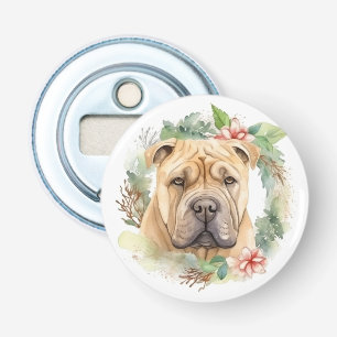 Shar Pei Kerstkrans Feestelijke Pup Button Flesopener