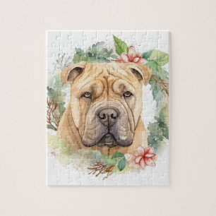 Shar Pei Kerstkrans Feestelijke Pup Legpuzzel