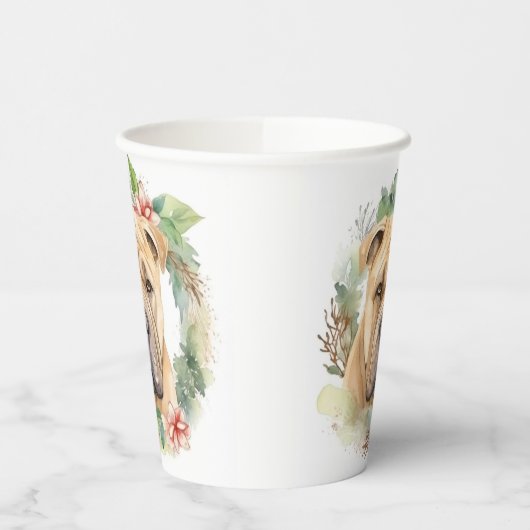 Shar Pei Kerstkrans Feestelijke Pup Papieren Bekers (Links)