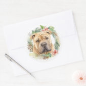 Shar Pei Kerstkrans Feestelijke Pup Ronde Sticker (Envelop)