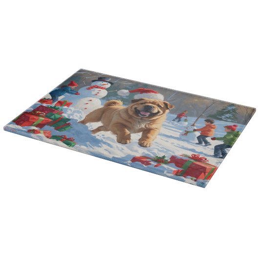 Shar Pei loopt in de sneeuw met kerst Pet Snijplank (Hoek)